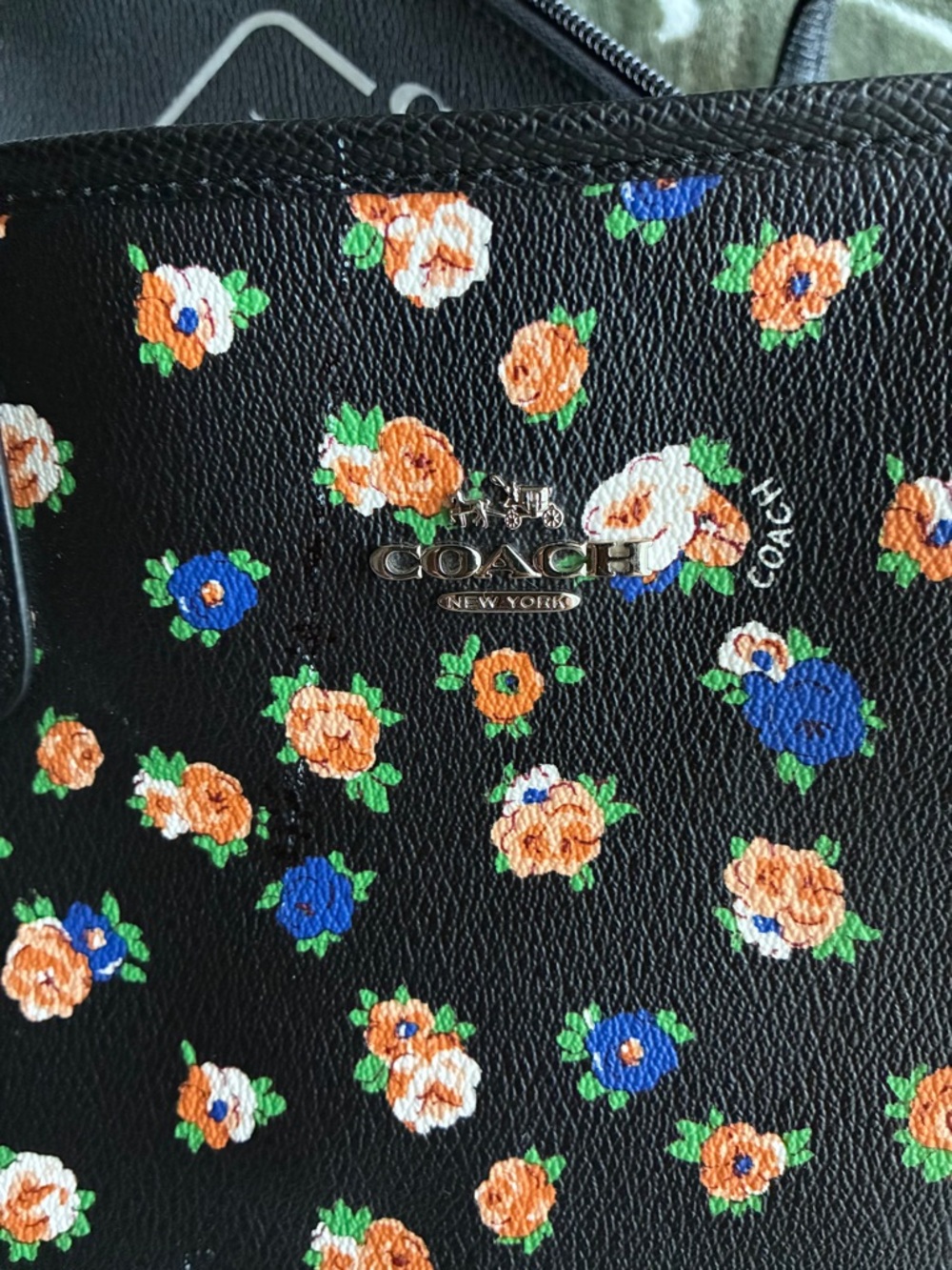 Coach Black Floral Print Tote with Orange and Blue Blooms,REVERSIBLE Bag - Picture 10 of 15